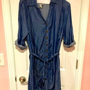 Blue Jean like dress with 3/4” sleeves